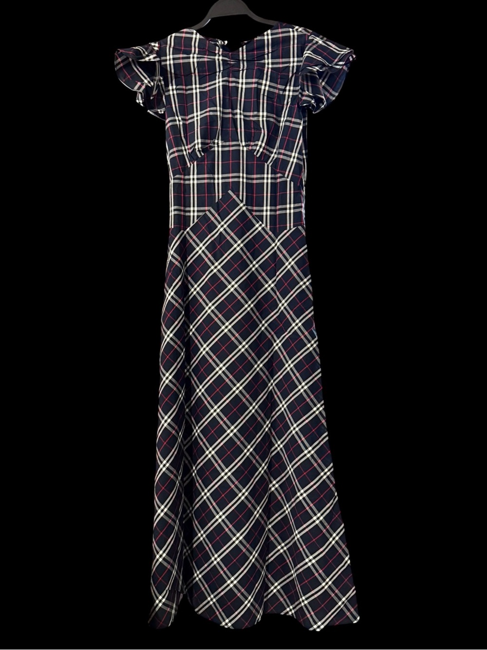 Few Moda Kourt Briar Cotton Dress Navy Plaid Maxi Ruffle Sleeves NWT
